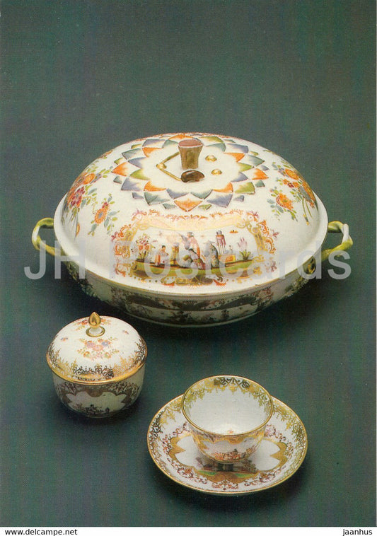 Terrine - Rund Dose - Kopchen - porcelain - Porzellan Museum Meissen - DDR Germany - unused - JH Postcards