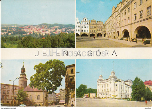 Jelenia Gora - general view - Wojanowska tower - Town Square - theatre - multiview - Poland - 1974 - used - JH Postcards