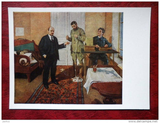 Painting by I. E. Grabar - Lenin by direct line - russian art - unused - JH Postcards