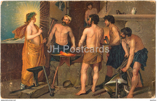 painting by Diego Velazquez - Die Schmiede des Vulkan - smith - Stengel - Spanish art - old postcard - Germany - unused - JH Postcards