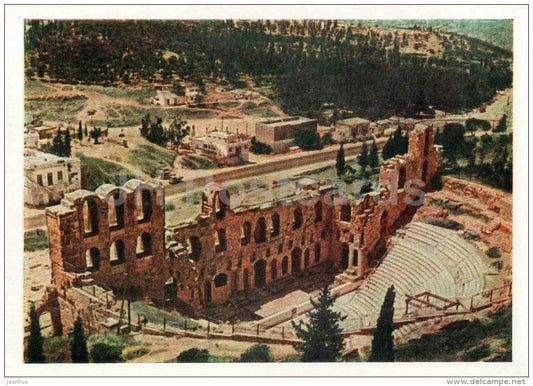 view from the acropolis of the ruins of the theater of Dionysus - Athens - European Views - 1958 - Greece - unused - JH Postcards