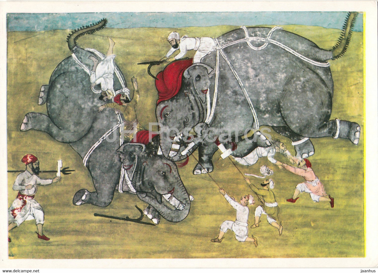Indische miniatur - Elefantenkampf - Elephant Fight - 1531 - Indian art - Germany DDR - unused - JH Postcards