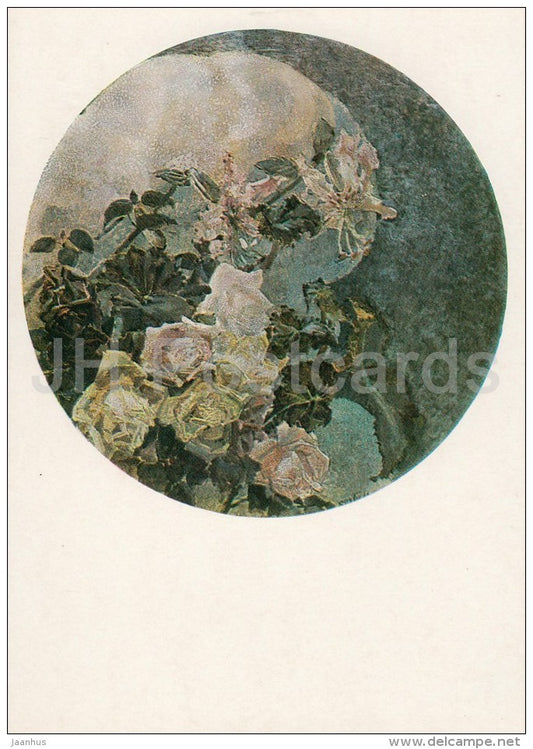 painting by M. Vrubel - Roses and Orchids , 1890s - flowers - Russian art - 1985 - Russia USSR - unused - JH Postcards