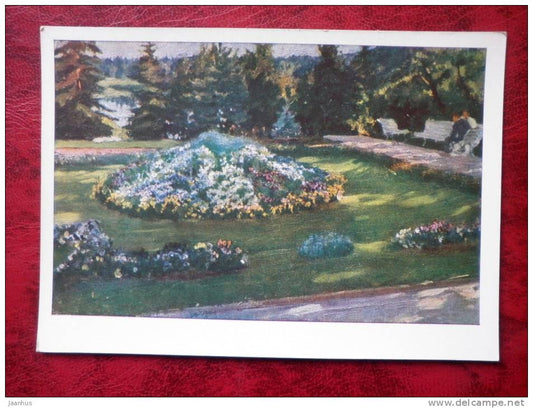 Painting by S. A. Vinogradov - flower garden - russian art - unused - JH Postcards