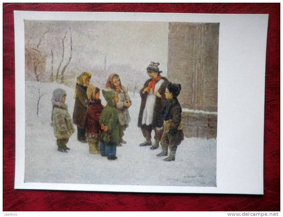 Painting by S. A. Grigoryev - pioneer tie - children - russian art - unused - JH Postcards