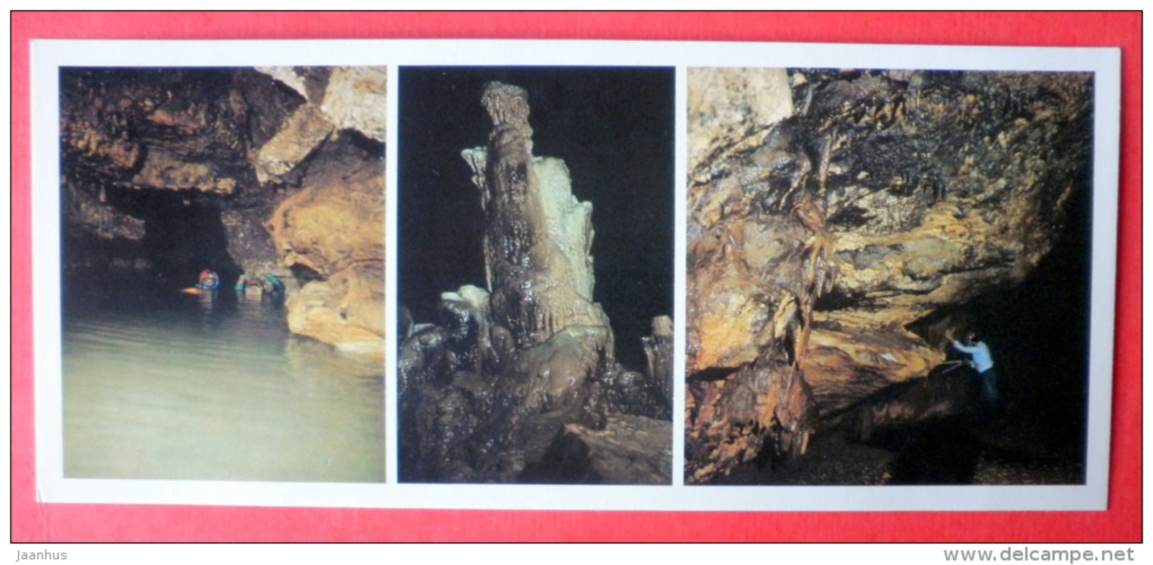 Tsalkhtubo cave - speleologist - stalagmites - river - Caves of ancient Colchis - Kutaisi - 1988 - USSR Georgia - unused - JH Postcards