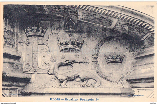 Blois - Escalier Francois Ier - castle - old postcard - France - unused - JH Postcards