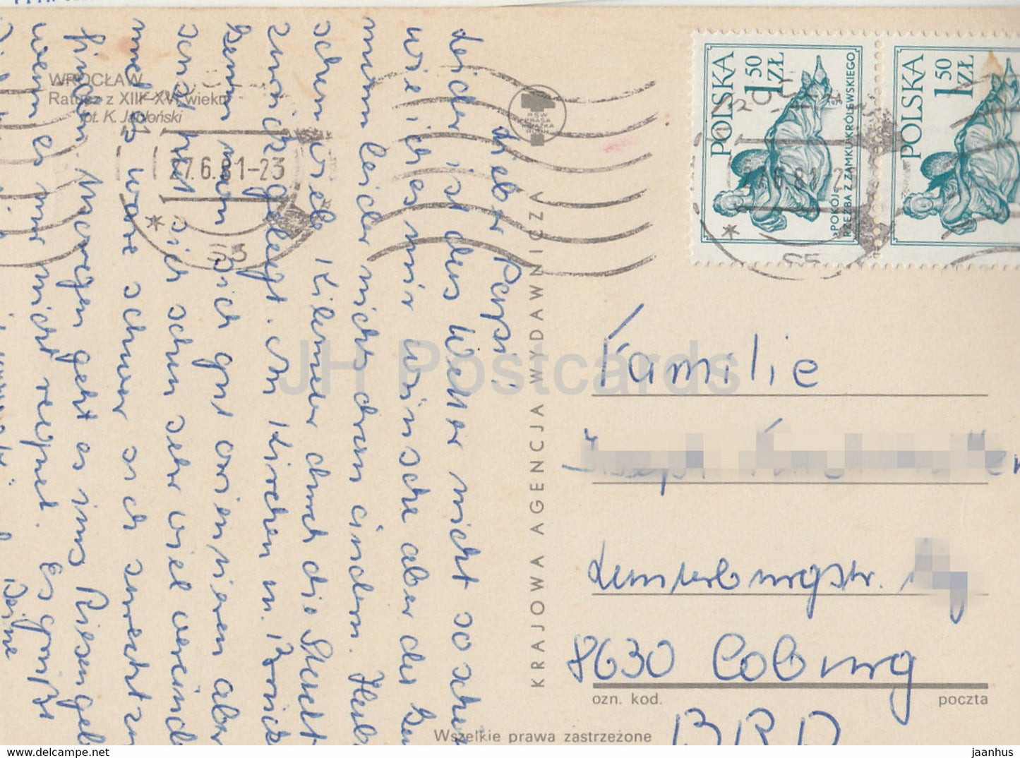 Wroclaw - mairie - 1981 - Pologne - occasion
