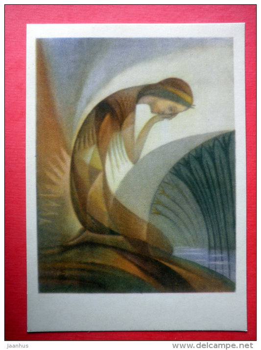 painting by Kazys Simonis - Thirst . 1926 - woman - lithuanian art - unused - JH Postcards