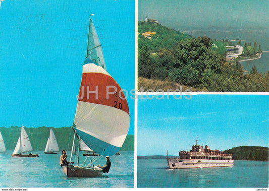 Greetings from the lake Balaton - passenger boat - sailing boat - 1978 - Hungary - used - JH Postcards