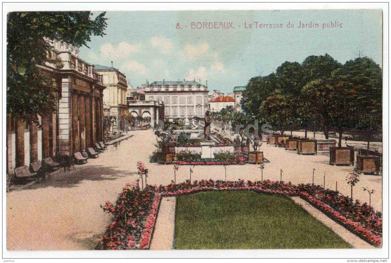 La Terrasse du Jardin Public - 8 - Bordeaux - France - sent from France to to Estonia Tallinn 1929 - JH Postcards