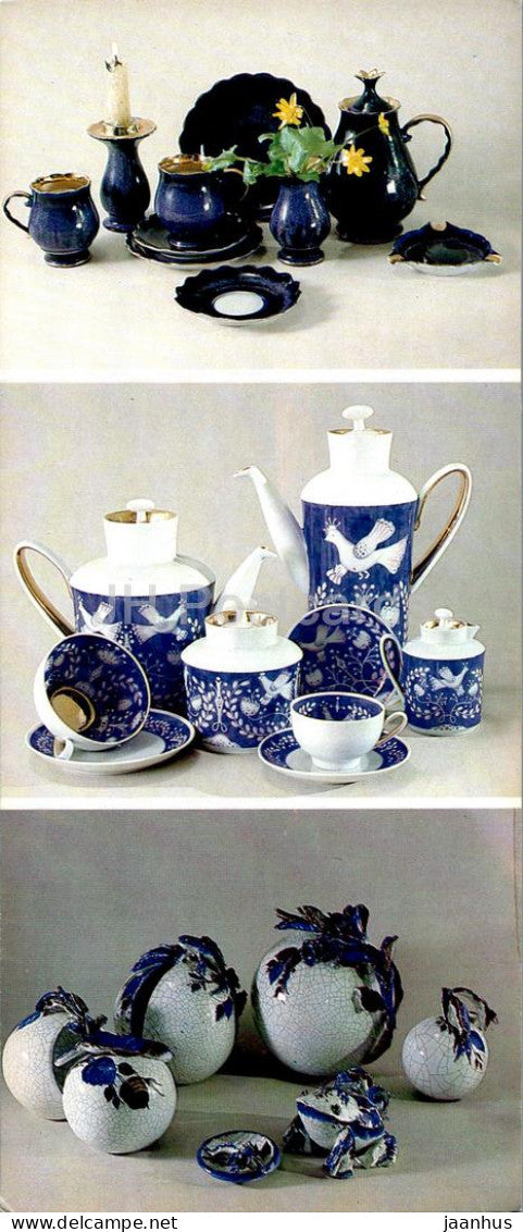 tea set - ornamental composition - porcelain and faience - applied art - Latvian art - 1984 - Russia USSR - unused - JH Postcards