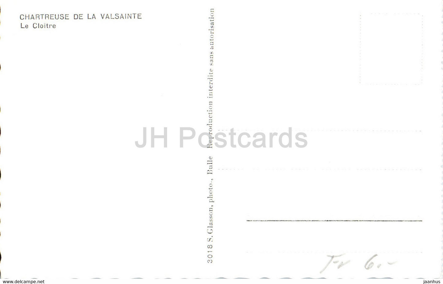 Chartreuse de la Valsainte - Le Cloitre - Kreuzgang - 3018 - alte Postkarte - Schweiz - unbenutzt