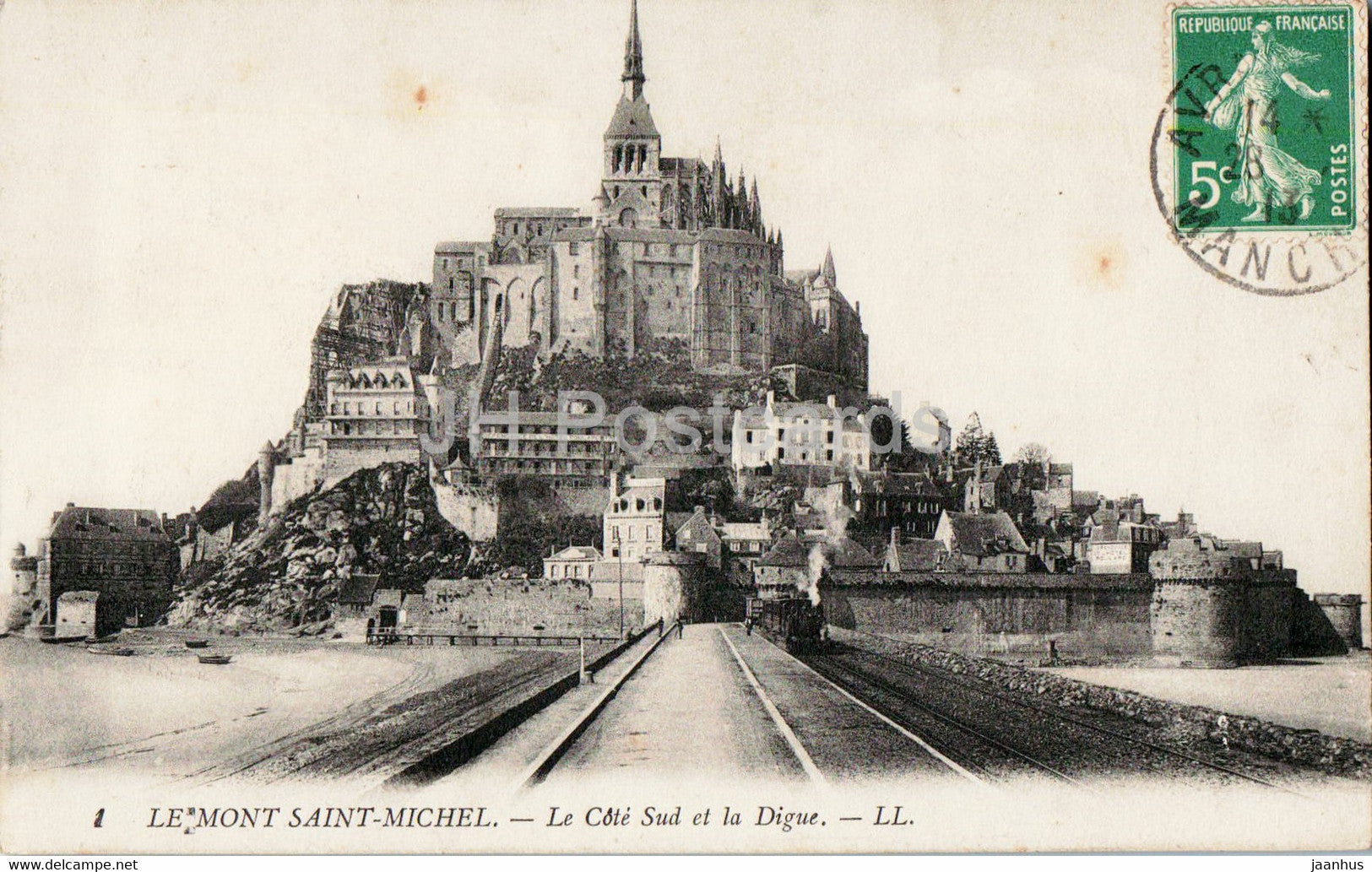 Le Mont Saint Michel - Le Cote Sud et la Digue - 1 - old postcard - 1913 - France - used - JH Postcards
