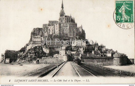 Le Mont Saint Michel - Le Cote Sud et la Digue - 1 - old postcard - 1913 - France - used - JH Postcards