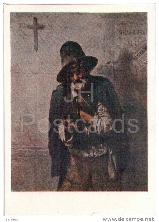 painting by P. Chistyakov - Beggar in Rome , 1867 - old man - russian art - unused - JH Postcards