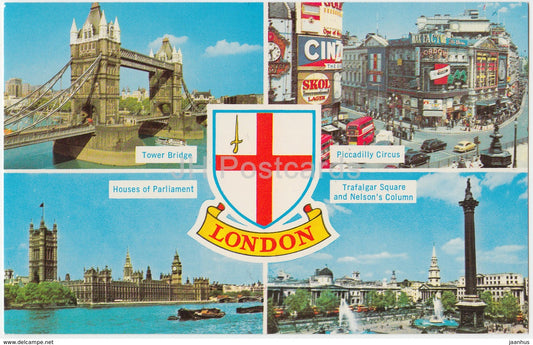 London - Tower Bridge - Piccadilly circus - Trafalgar - multiview - United Kingdom - England - unused - JH Postcards