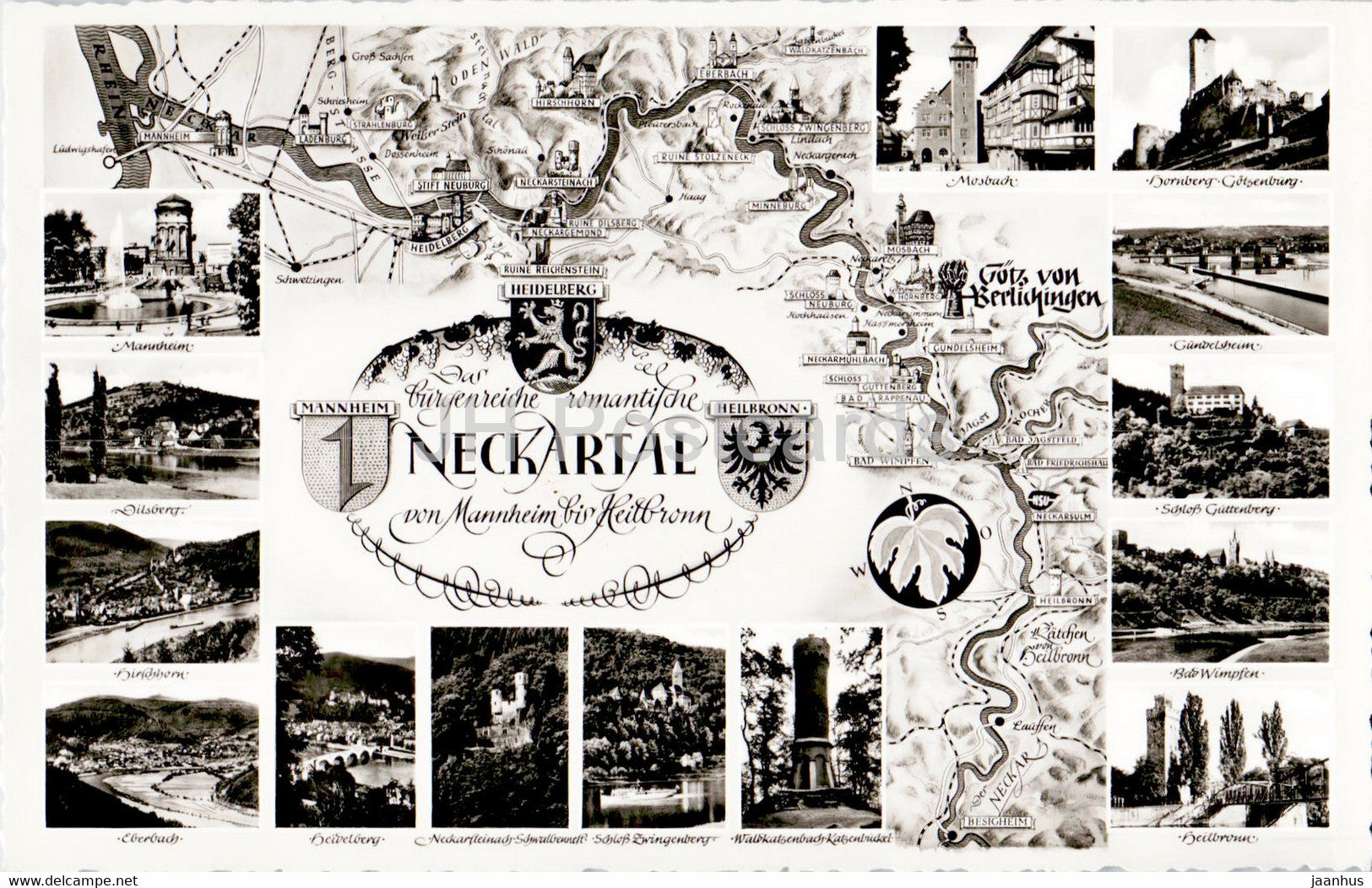 Das burgenreiche romantische Neckartal von Mannheim bis Heilbronn - old postcard - Germany - unused - JH Postcards