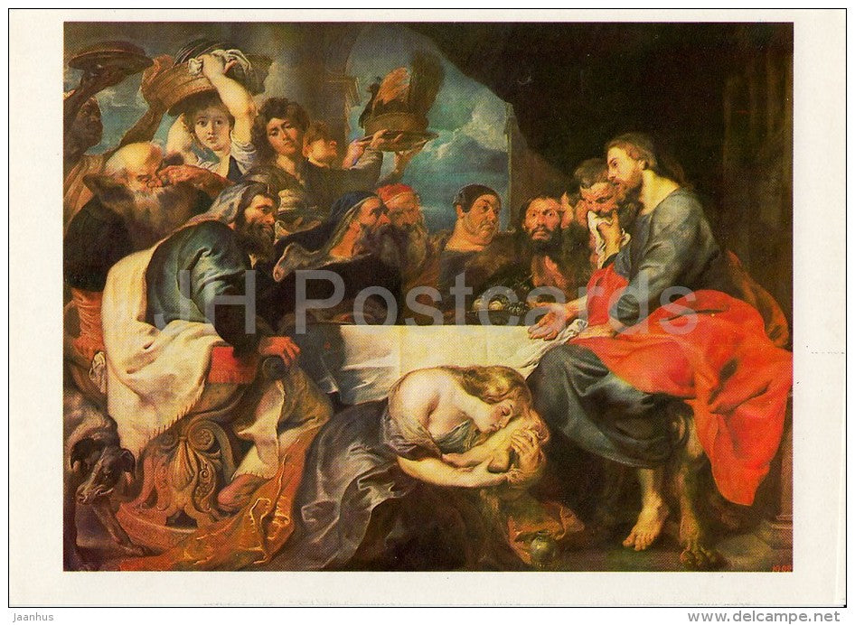 painting by Peter Paul Rubens - Feast with Simon the Pharisee - Jesus - Flemish art - Russia USSR - 1984 - unused - JH Postcards