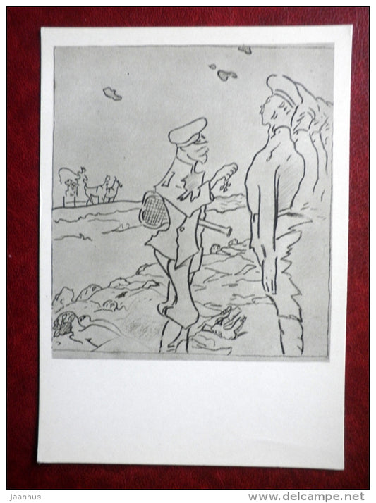 drawing by V. Serov - After Restraint , 1905 - soldiers - russian art - unused - JH Postcards