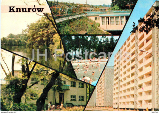 Knurow - Staw w parku - Kawiarna Jaskina - Kapielisko - Klub NOT - pond - cafe - multiview - Poland - unused - JH Postcards