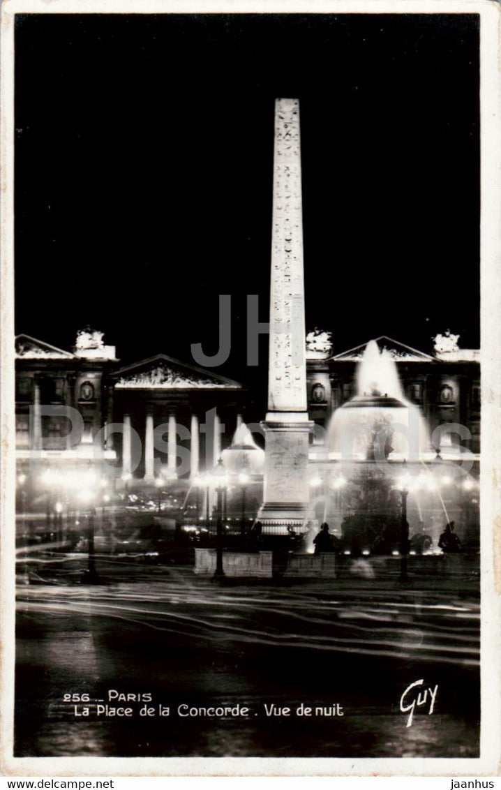 Paris - La Place de la Concorde - Vue de Nuit - 256 - old postcard - France - unused - JH Postcards