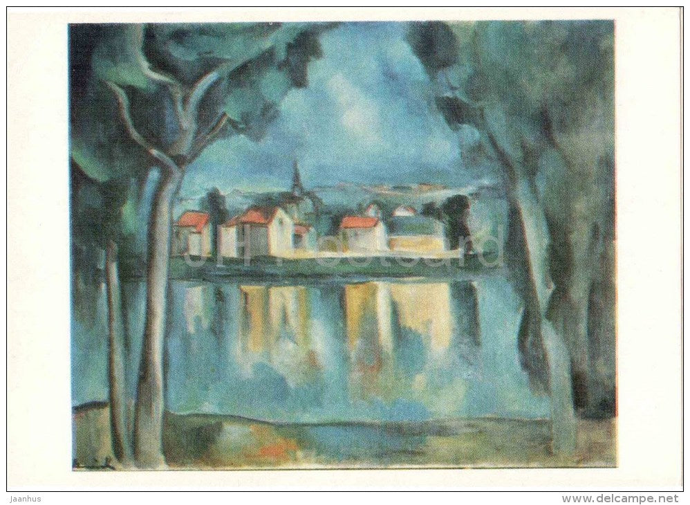 painting by Maurice de Vlaminck - Town on the shores of Lake - french art - unused - JH Postcards