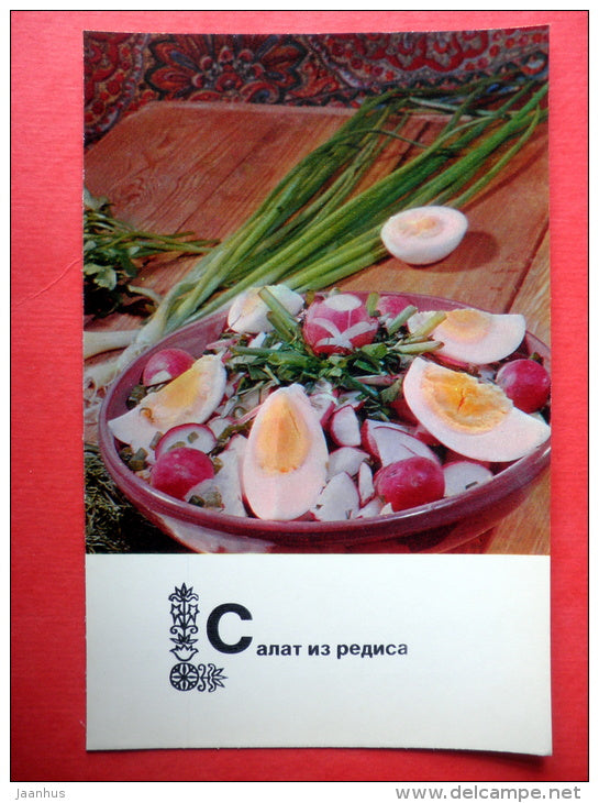 radish salad - recipes - Tajik dishes - 1976 - Russia USSR - unused - JH Postcards
