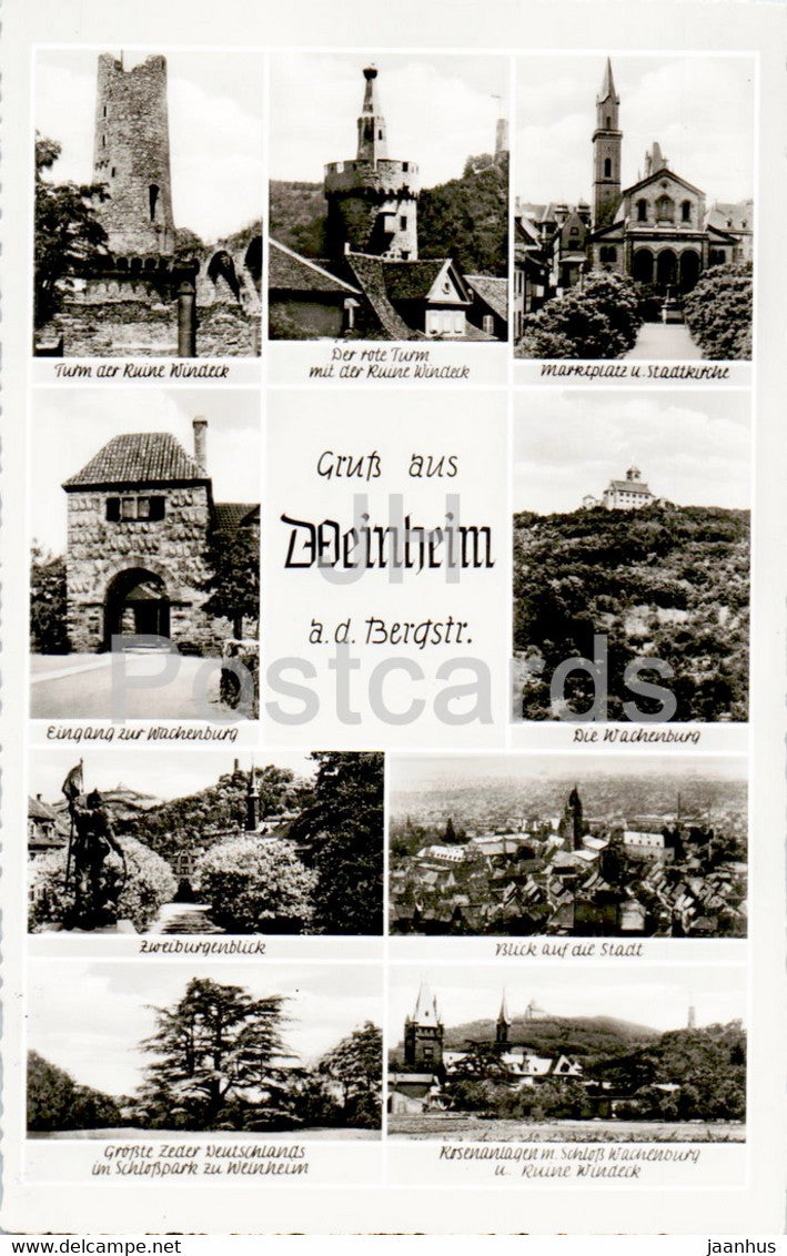 Gruss aus Weinheim - Der Rote Turm - Marktplatz - Die Wachenburg - 1964 - Germany - unused - JH Postcards