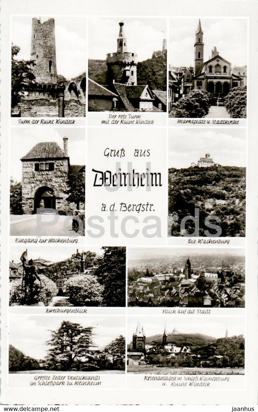 Gruss aus Weinheim - Der Rote Turm - Marktplatz - Die Wachenburg - 1964 - Germany - unused - JH Postcards