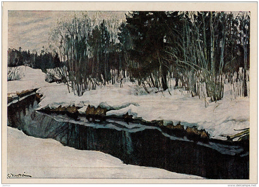painting by S. Zhukovsky - Late Autumn - river - Russian art - 1974 - Russia USSR - unused - JH Postcards
