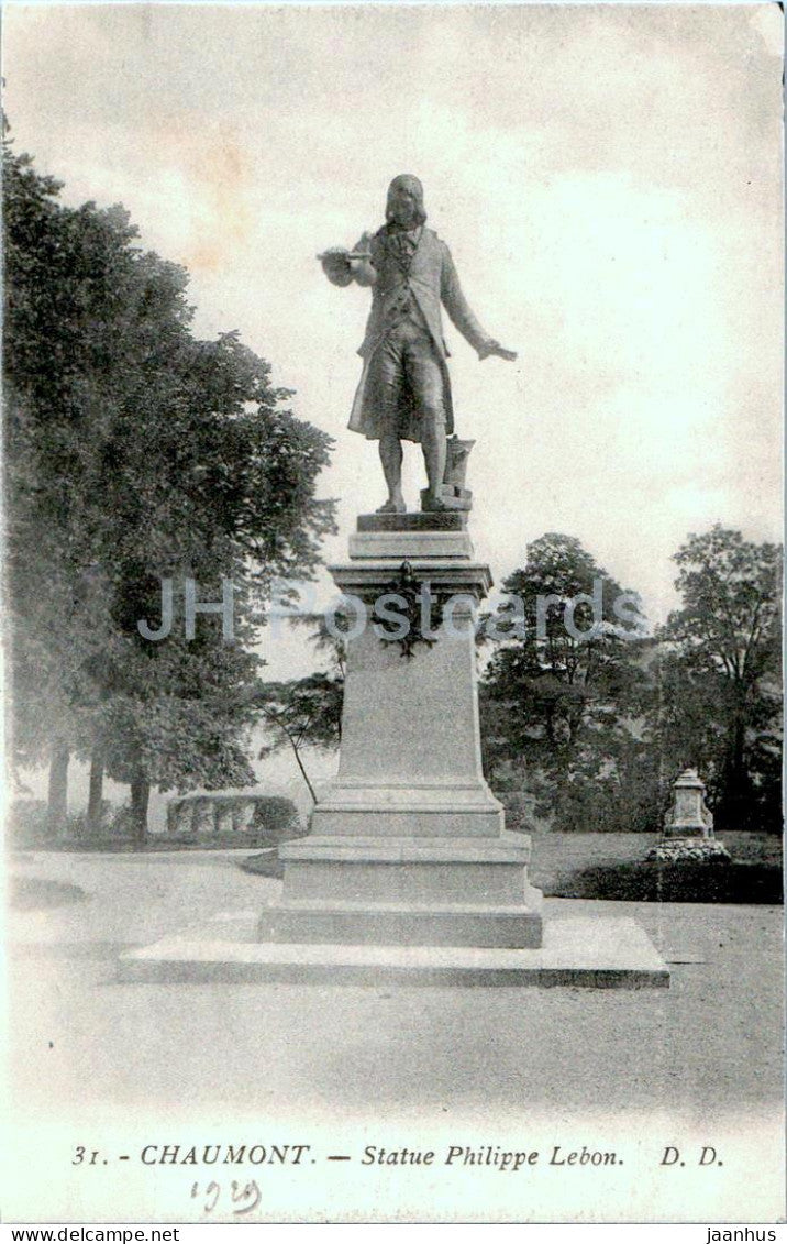 Chaumont - Statue Philippe Lebon - monument - 31 - old postcard - France - unused - JH Postcards
