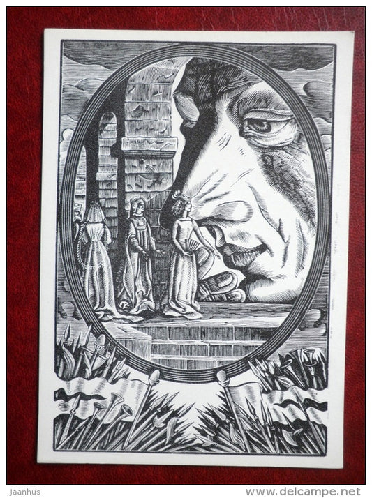 empress - Gulliver's Travels by Jonathan Swift - book - engravings by S. Harlamov - Russia USSR - 1976 - unused - JH Postcards