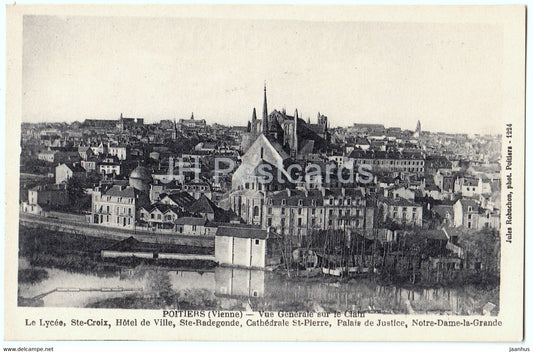 Poitiers - Vue Generale sur le Clain - Le Lycee - Ste Croix - Hotel de Ville - old postcard - France - unused - JH Postcards