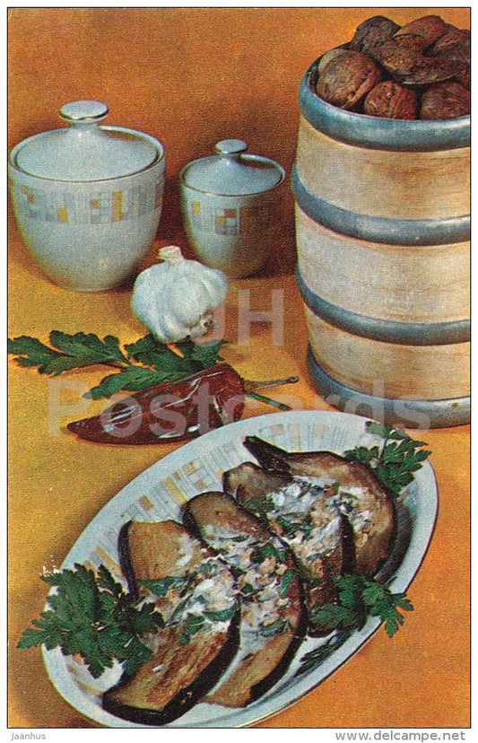 Eggplant with nut sauce - Georgian Cuisine - dishes - Georgia - 1972 - Russia USSR - unused - JH Postcards