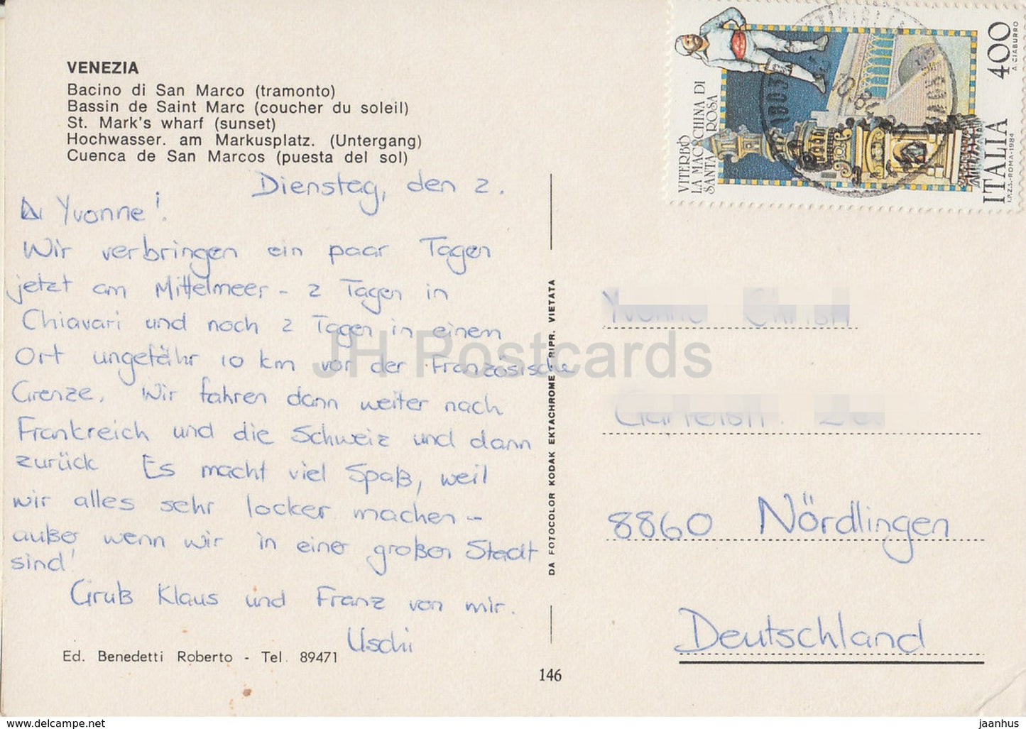 Venezia - Venice - Bacino di San Marco - St. Mark's Warf - Italy - 1984 - used