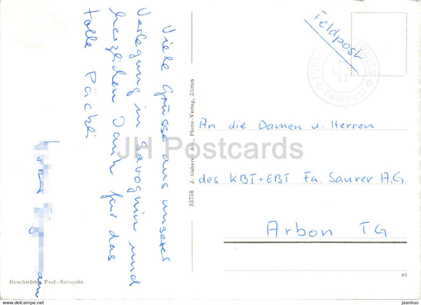 Savognin - Jullerroute - Feldpost - military mail - 33758 - Switzerland - used
