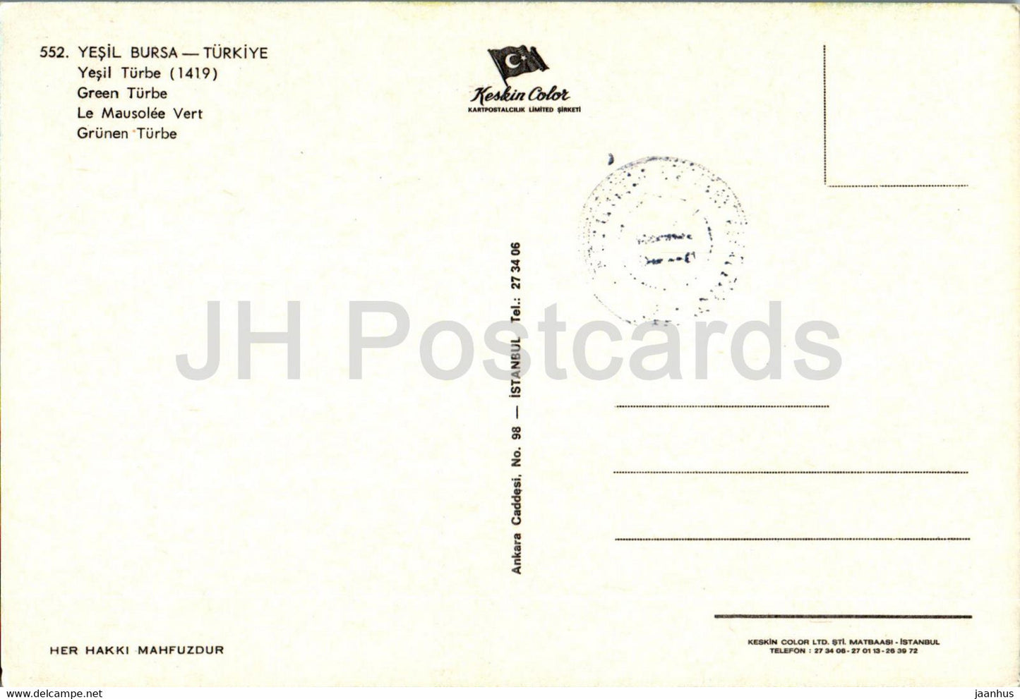 Yesil Bursa - Green Turbe - 552 - Turkey - unused