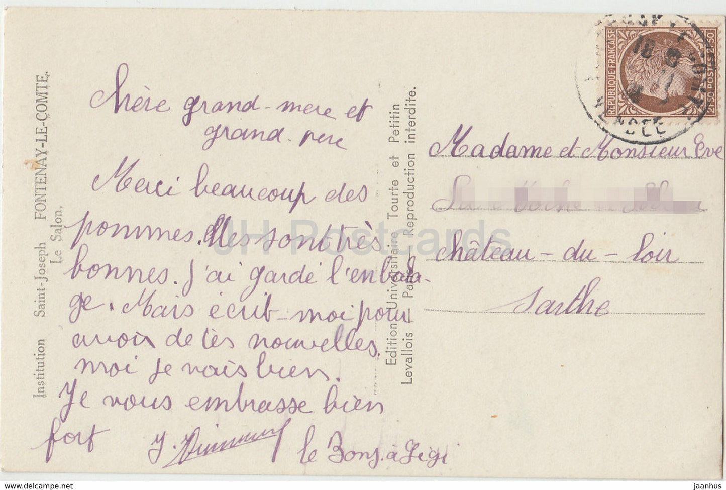 Institution Saint Joseph - Fontenay Le Comte - Le Salon - alte Postkarte - Frankreich - gebraucht