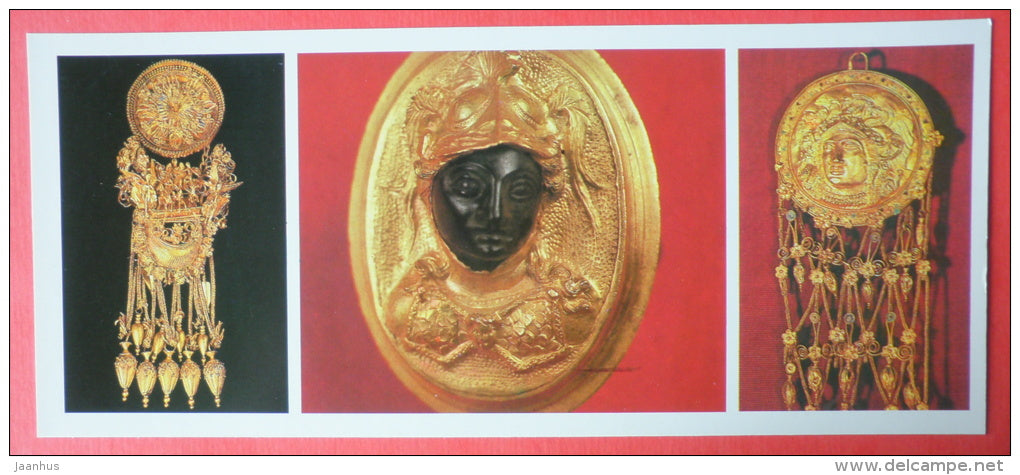 earring from Feodosiya . Ring with cameo from Panticapaeum - Ancient cities of Crimea - 1984 - Ukraine USSR - unused - JH Postcards