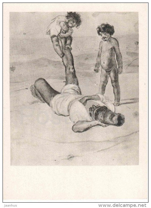 drawing by K. Bryullov - Lazzaroni and Children - russian art - unused - JH Postcards