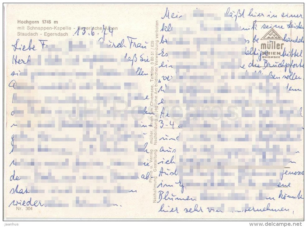 Hochgern 1745 m mit Schnappen-Kapelle - Germany - 1974 gelaufen - JH Postcards