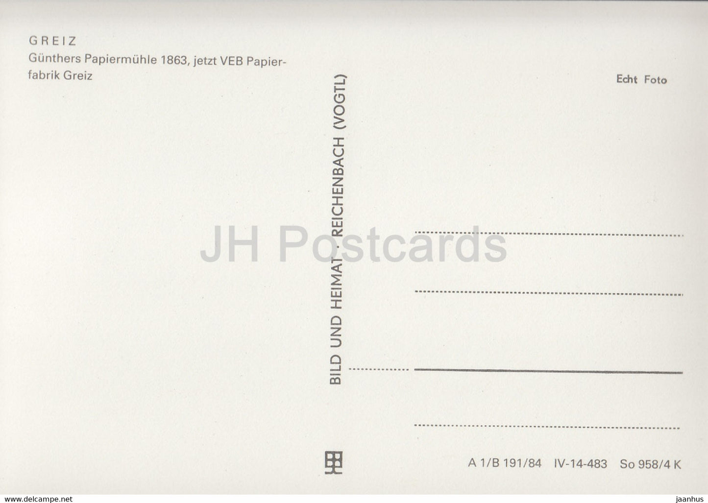 Greiz - Gunthers Papiermuhle 1863 - Papierfabrik Greiz - Historische Fotografien - DDR Germany - unused