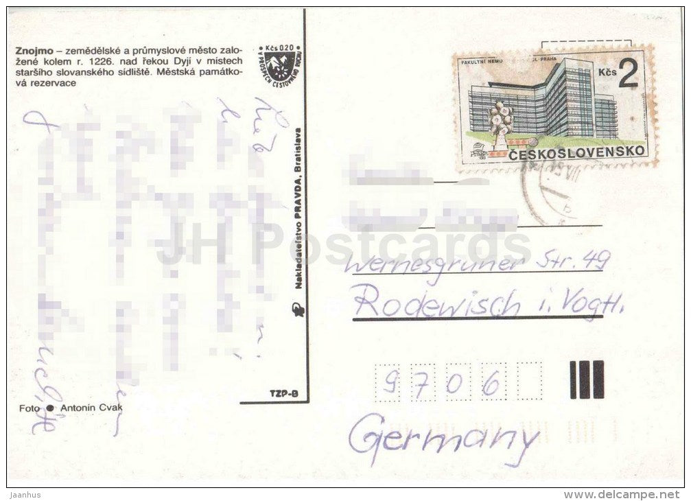 Znojmo - town views - architecture - Czechoslovakia - Czech - used - JH Postcards