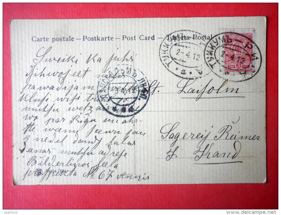 bridge - road - Serie 7104 - Germany - Tukkum Riga railway post , Latvia Imperial Russia 1912 - JH Postcards