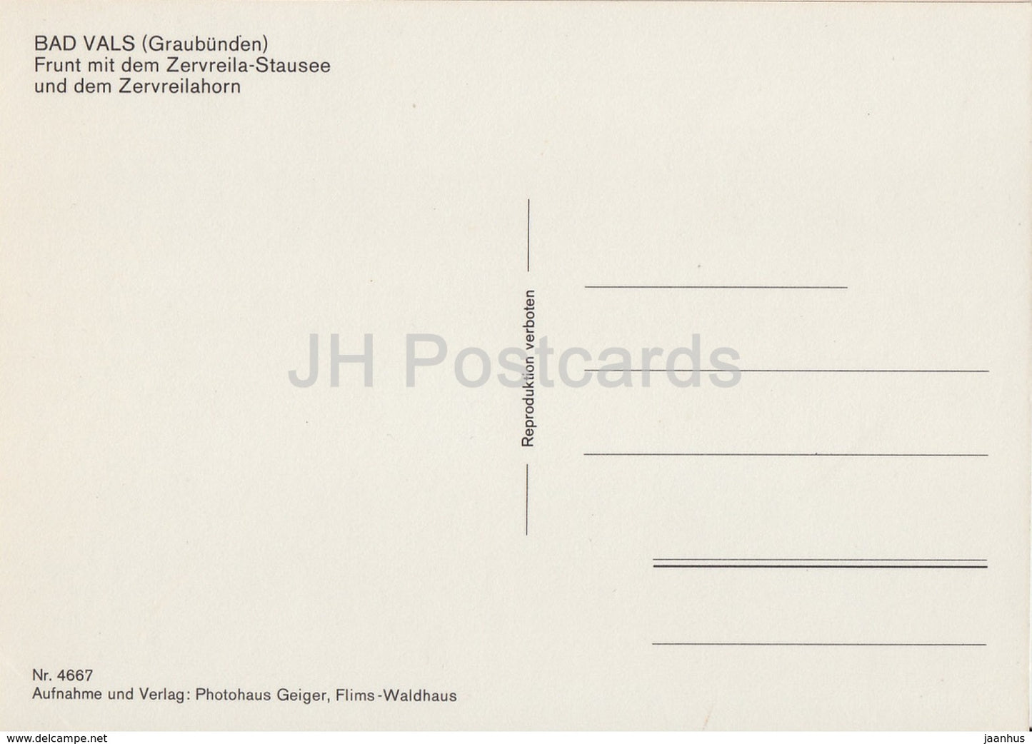Bad Vals - Frunt mit Zervreila Stausee und dem Zervreilahorn - 4667 - Switzerland - unused