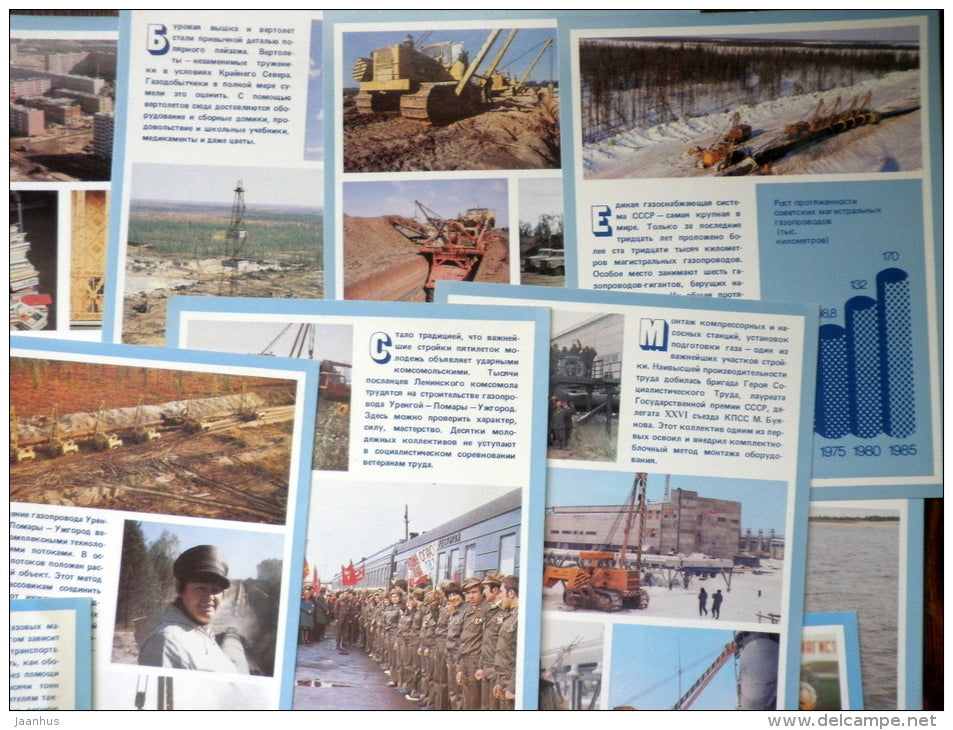 Urengoy-Pomary-Uzhgorod pipeline construction - gas - set of 18 large format cards - 1983 - Russia USSR - u - JH Postcards