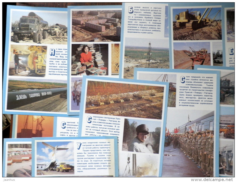 Urengoy-Pomary-Uzhgorod pipeline construction - gas - set of 18 large format cards - 1983 - Russia USSR - u - JH Postcards