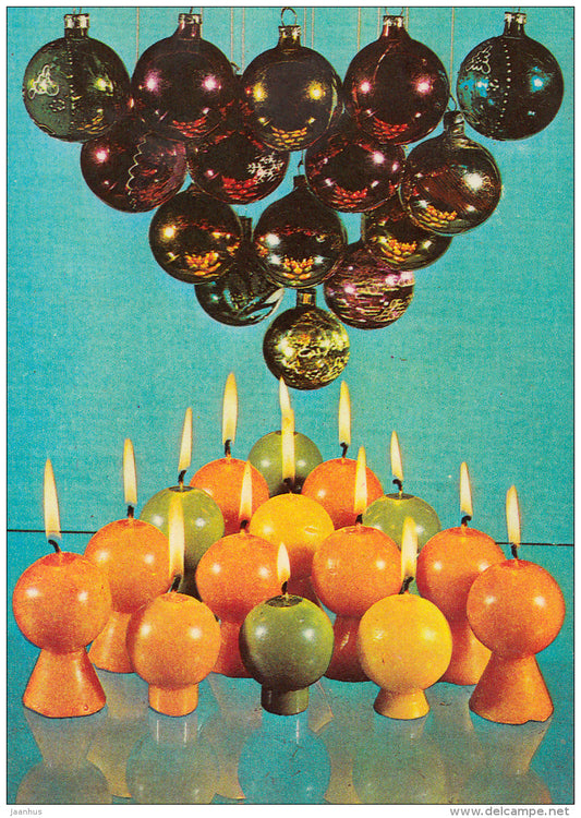 New Year Greeting card - 1 - candles - decorations - 1982 - Estonia USSR - used - JH Postcards