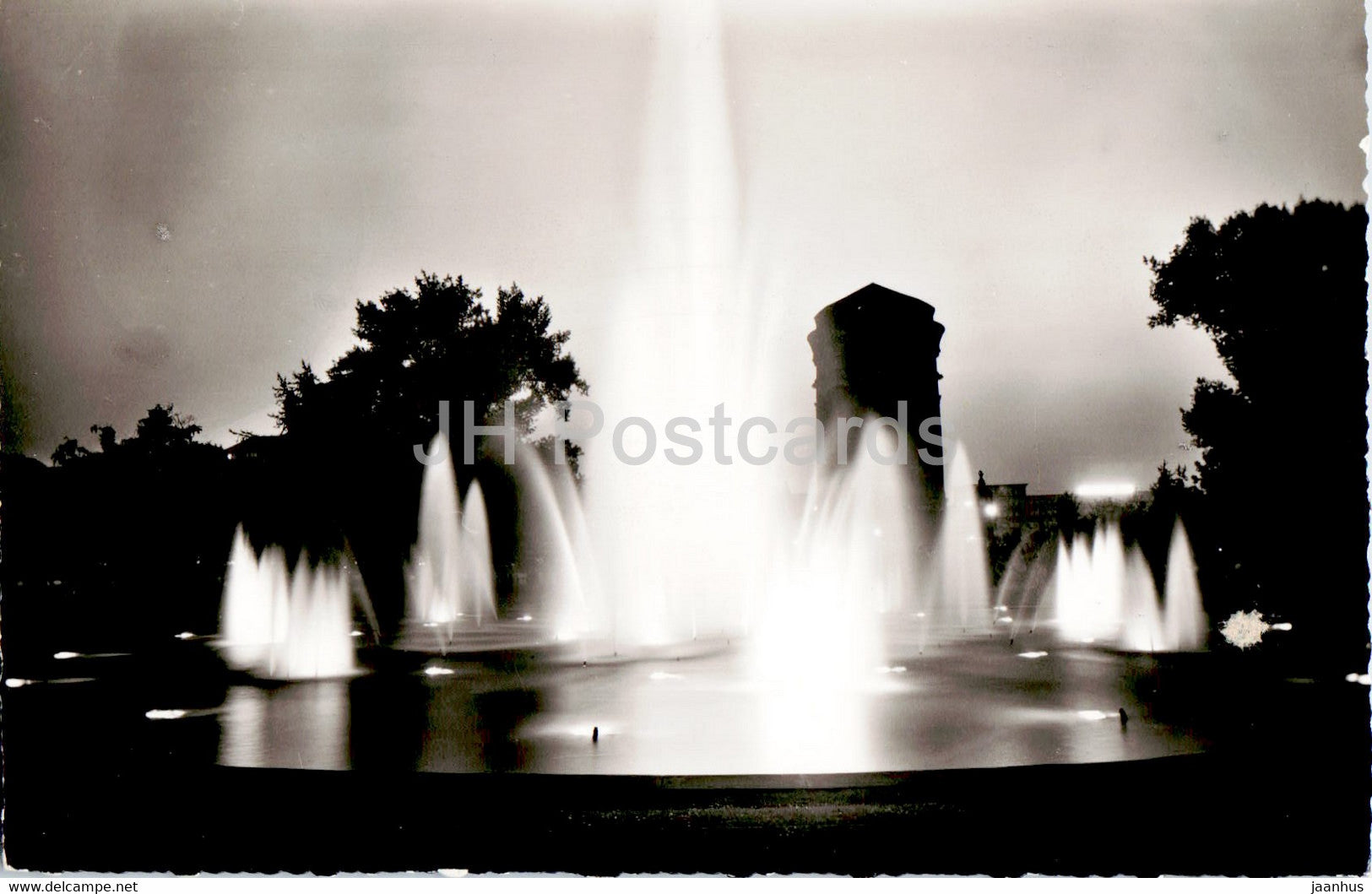 Mannheim - Wasserspiele bei Nacht - old postcard - 1957 - Germany - used - JH Postcards